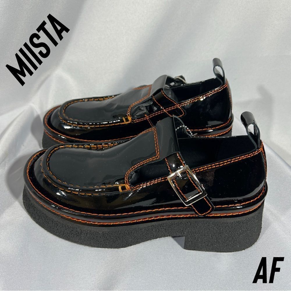 MIISTA CATHY PLATFORM MARY JANE LOAFERS BLACK PATENT LEATHER NEW SIZE 38